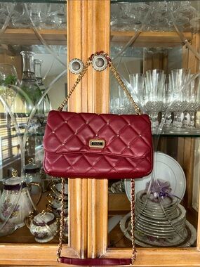 Bagley Mischka Quilted Burgundy Long & Short Chain Strap Crossbody Bag